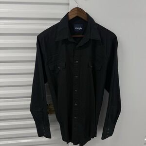 Wrangler Western Pearl Snap Shirt Black Long Sleeve Men's Large